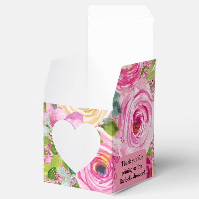 Caja Para Regalos Rosas de acuarela en Purpurina rosa personalizado (Abierto)