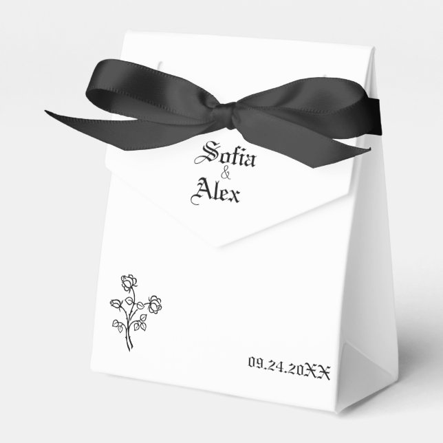 Caja Para Regalos Rosas de acuarela gótica boda blanca negra (Front Side)