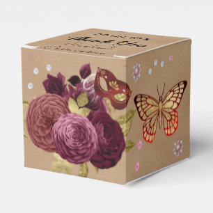 Caja Para Regalos Rosas de Borgoña Moda de la Mascarada de Quinceañe