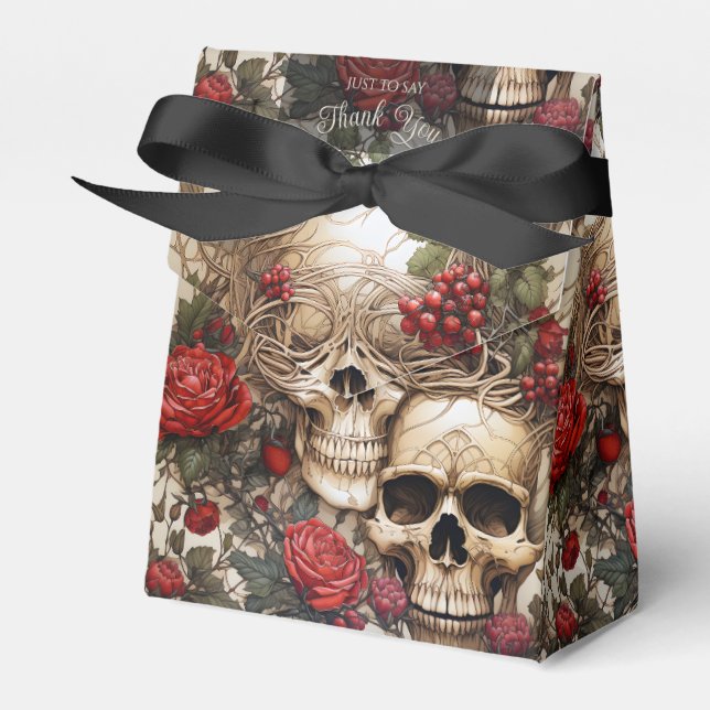 Caja Para Regalos Rosas de Crema Gótica y Calavera Roja Boda de cicl (Front Side)