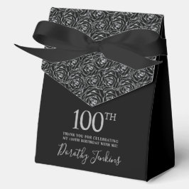 Caja Para Regalos Rosas de Glitter Plateado Cumpleaños 100 Años Grac