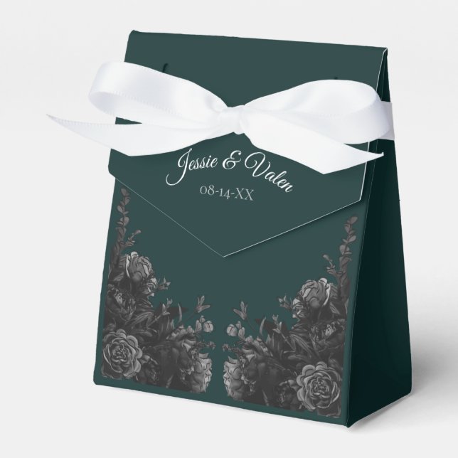 Caja Para Regalos Rosas de gris negro verde oscuro Boda gótico (Front Side)