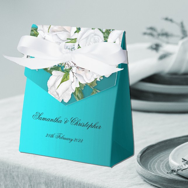 Caja Para Regalos Rosas de las novias blancas en Boda turquesa (Subido por el creador)