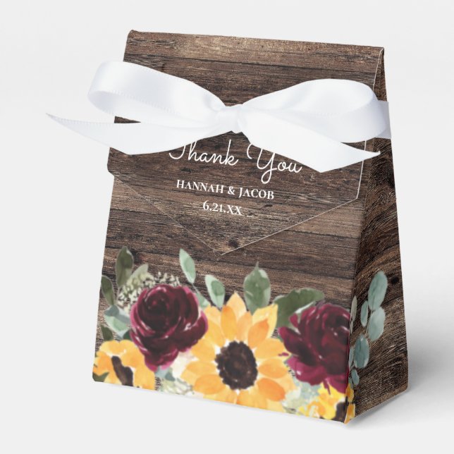 Caja Para Regalos Rosas del girasol Boda Rustic Wood (Front Side)