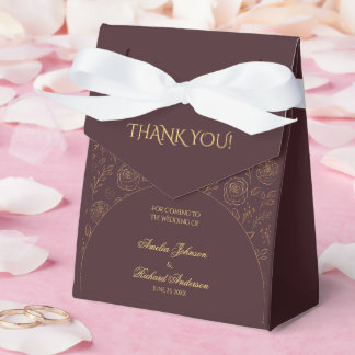 Caja Para Regalos Rosas Doradas Elegantes de Chocolate Marrón Boda