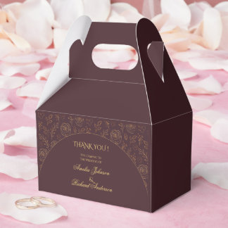 Caja Para Regalos Rosas Doradas Elegantes de Chocolate Marrón Boda