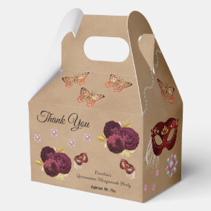 Caja Para Regalos Rosas en inglés de Borgoña, Mascarada de Quinceañe