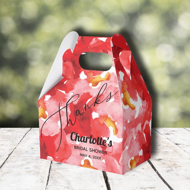 Caja Para Regalos Rosas Floral Bridal Shower (Red roses floral bridal shower gable-style favor boxes)