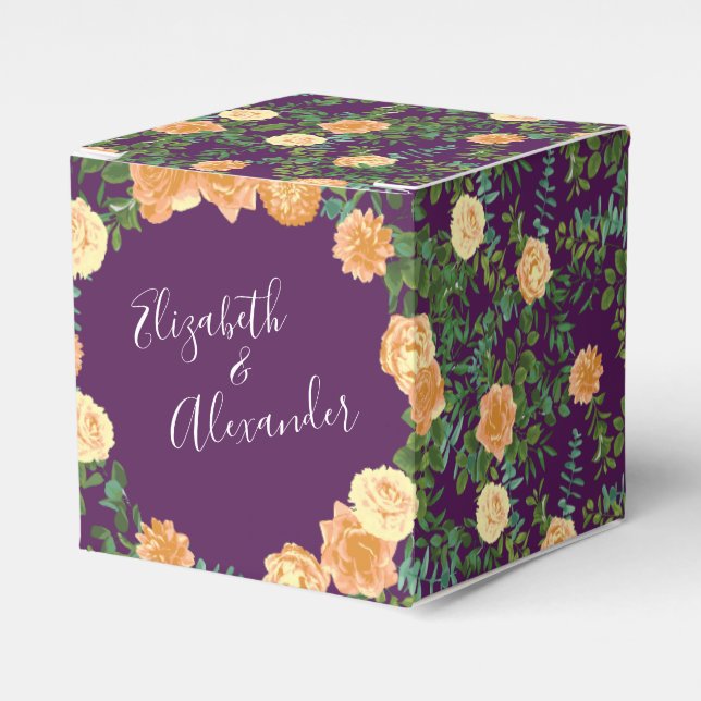 Caja Para Regalos Rosas Florales Peach Purple Boda (Costado Anverso)