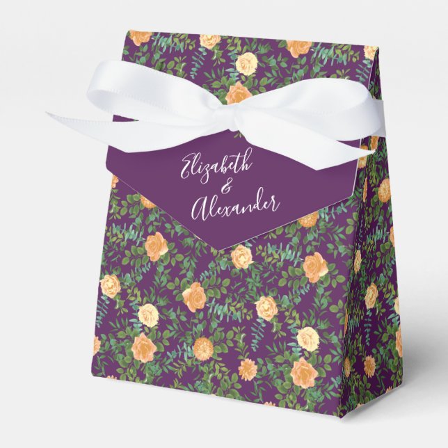 Caja Para Regalos Rosas Florales Peach Purple Boda (Front Side)