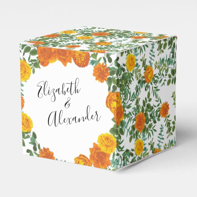 Caja Para Regalos Rosas naranjas Boda Floral Modern (Costado Anverso)