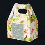 Caja Para Regalos Rosas Peonies 80th Birthday Gracias Favor Box<br><div class="desc">Patrón floral clásico de antiguos rosas silvestres y peonías sobre fondo bistre. Gráficos vintage muy elegantes con textos en una forma cuadrada gris pastel en el cumpleaños 80 del personalizable Gracias caja de favores. Puede cambiar fácilmente texto (fuente, tamaño, color y posición) y forma (tamaño y posición). Productos de juego:...</div>