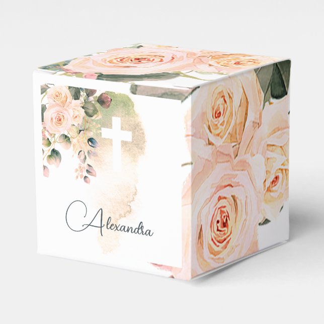 Caja Para Regalos Rosas Religiosos Elegantes Cruz De Lavado Rosa (Costado Anverso)