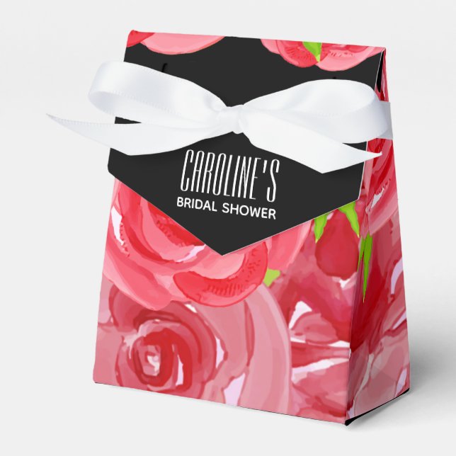 Caja Para Regalos Rosas Rojas Acuarela Estilo Carpa Floral (Front Side)