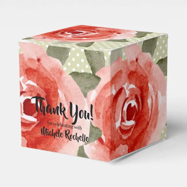 Caja Para Regalos Rosas Rojas Acuarela Floral 2" (Costado Anverso)