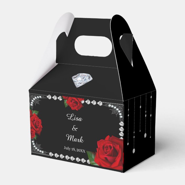 Caja Para Regalos Rosas Rojas Románticas Y Diamantes (Front Side)