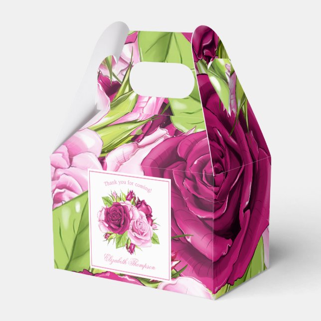 Caja Para Regalos Rosas rosa y borgoña (Reverso)