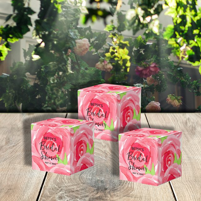 Caja Para Regalos Rosas rosadas en acuarela 2" Fiesta (2" square favor boxes are ready to personalize for your occasion.)
