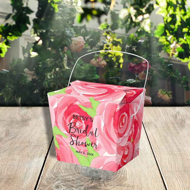 Caja Para Regalos Rosas rosadas en acuarela para llevar (2" x 2" x 2.75" takeout style favor boxes ready to personalize for your occasion.)