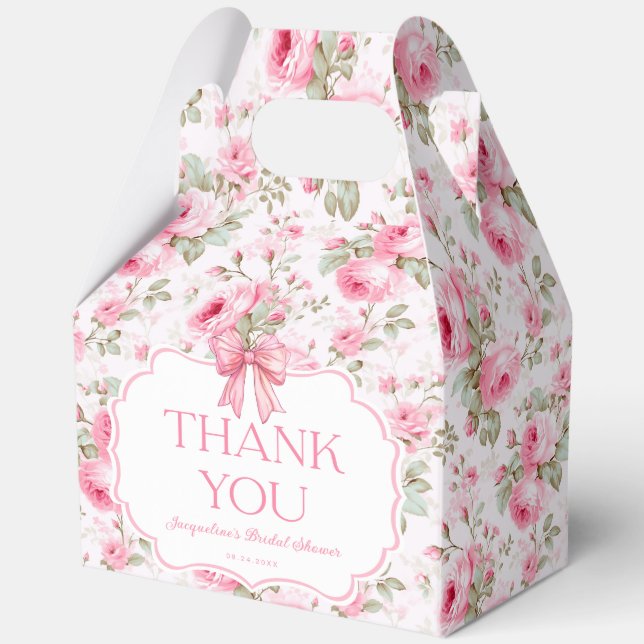 Caja Para Regalos Rosas rosadas Lazo rosa de la ducha de la novia Gr (Anverso)