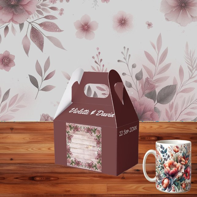 Caja Para Regalos Rosas rústicos de Woodland celebran matrimonio flo (Rustic Woodland Roses Floral Country Wedding Favor Boxes)