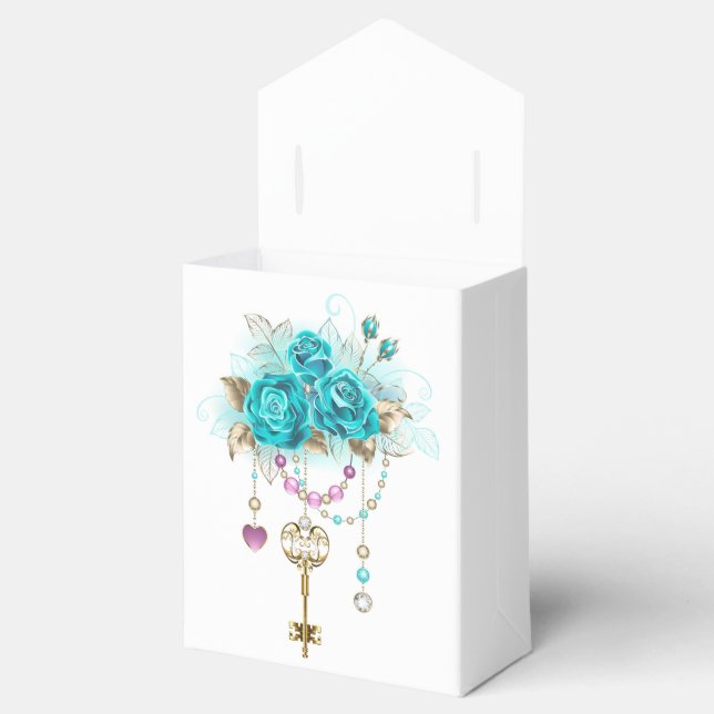 Caja Para Regalos Rosas turquesas con llaves (Abierto)