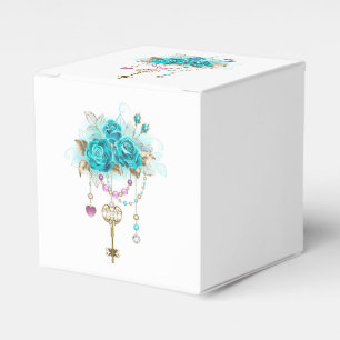 Caja Para Regalos Rosas turquesas con llaves