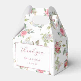 Caja Para Regalos Rosas y hojas grabadas de oro gracias