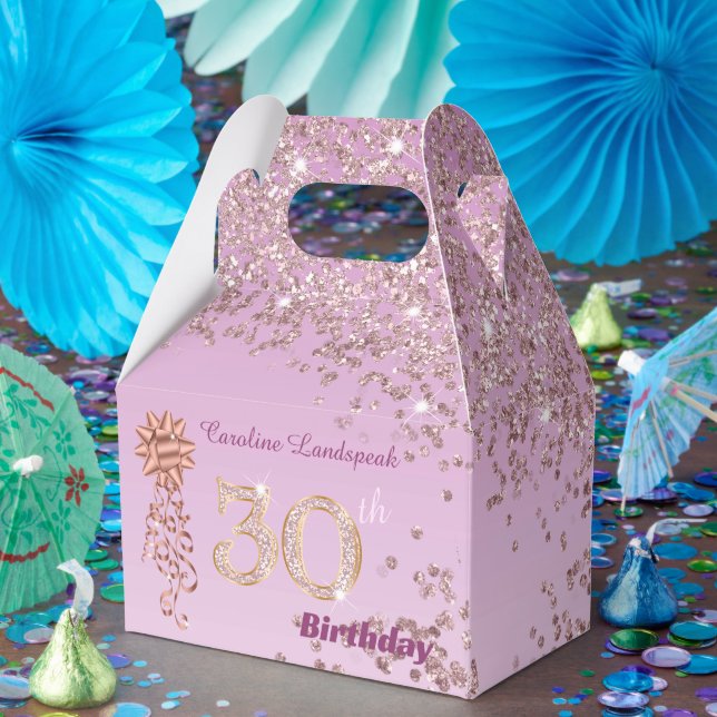 Caja Para Regalos Rose Gold Glitter & Ribbon 30th Birthday (Fiesta)