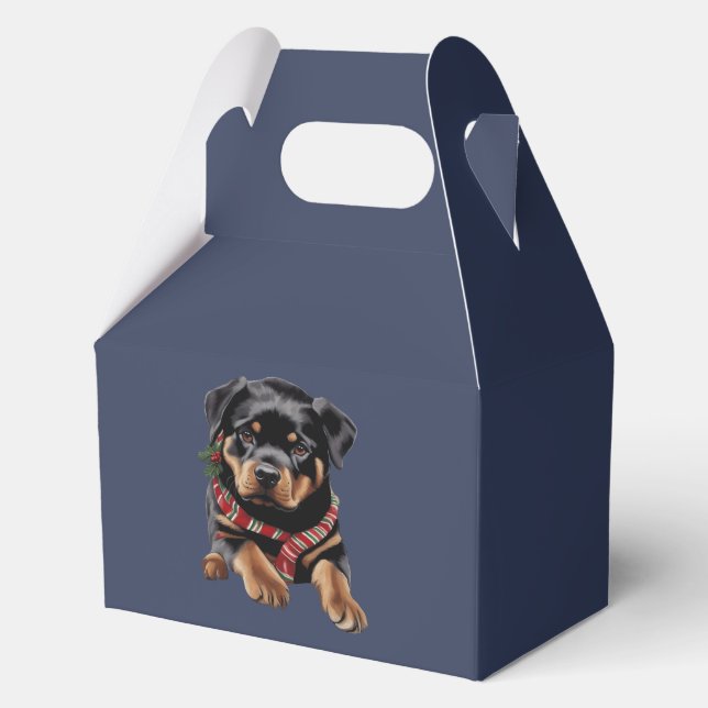 Caja Para Regalos Rottweiler de Navidad con bufanda (Anverso)