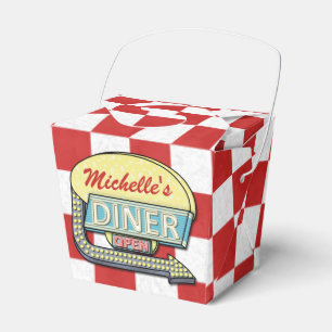Caja Para Regalos Rótulo de cena retro 50 rojo revisado Nombre per