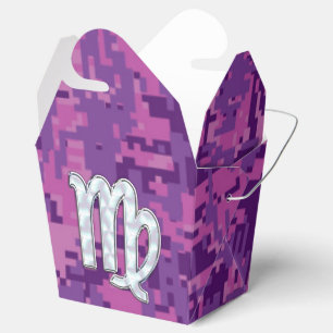 Caja Para Regalos Rótulo Virgo Zodiac en camuflaje digital rosado