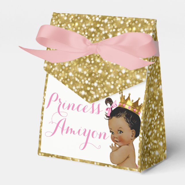 Caja Para Regalos Royal African Princess Pink & Gold Glitter (Front Side)