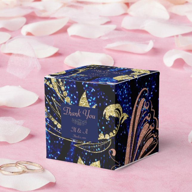 Caja Para Regalos Royal Blue Gold Butterfly Wedding Favor Box (Boda)