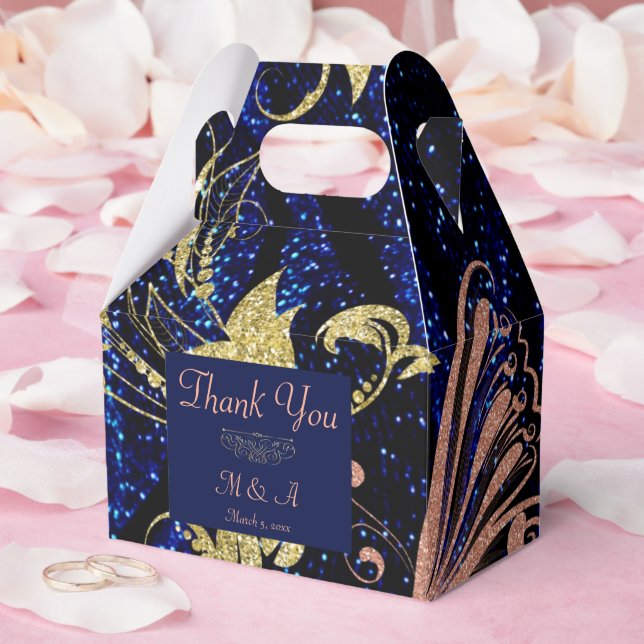 Caja Para Regalos Royal Blue Gold Butterfly Wedding Favor Box (Boda)