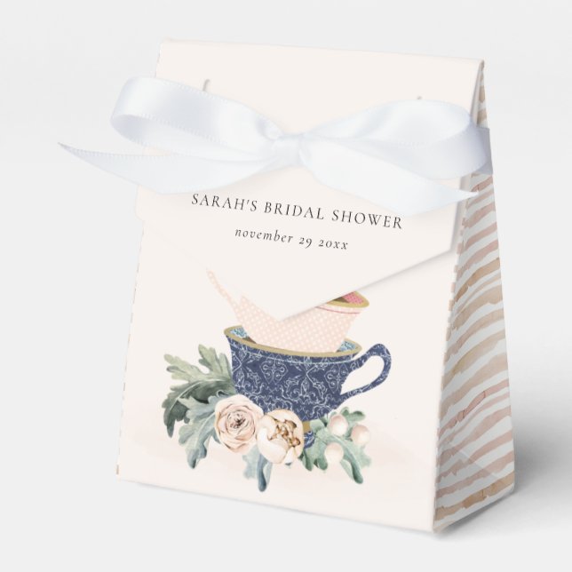 Caja Para Regalos Rubor Blue Cups Floral Bridal Shower Tea Fiesta (Front Side)