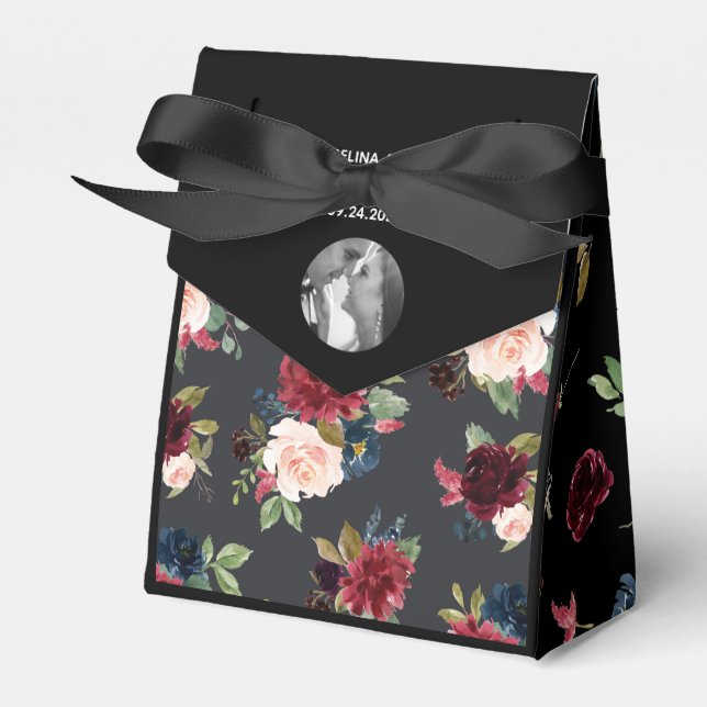 Caja Para Regalos Rubor Burgundy Photo Floral Elegante acuarela (Front Side)