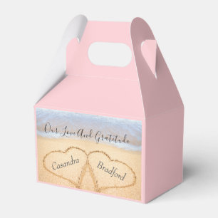 Caja Para Regalos Rubor Pink Purple Beach Wedding con dos corazones 