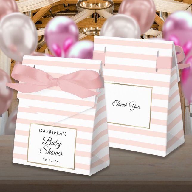 Caja Para Regalos Rubor Pink Stripe Elegant Gold Baby Shower (Blush Pink Stripe Elegant Gold Baby Shower Favor Boxes)