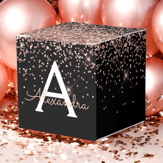 Caja Para Regalos Rubor rosa oro rosa negro Monograma brillo (Subido por el creador)