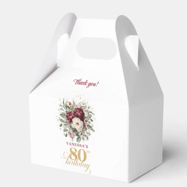 Caja Para Regalos Rubor Sofisticado Burdeos Favor de Cumpleaños 80 (Sophisticated Blush Burgundy 80th Birthday Favor Box)