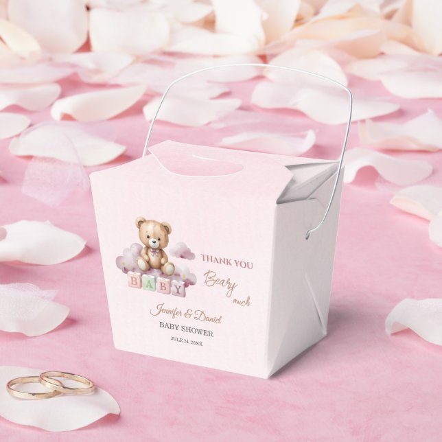 Caja Para Regalos Rubor Teddy Stars Pink Baby Girl (Boda)