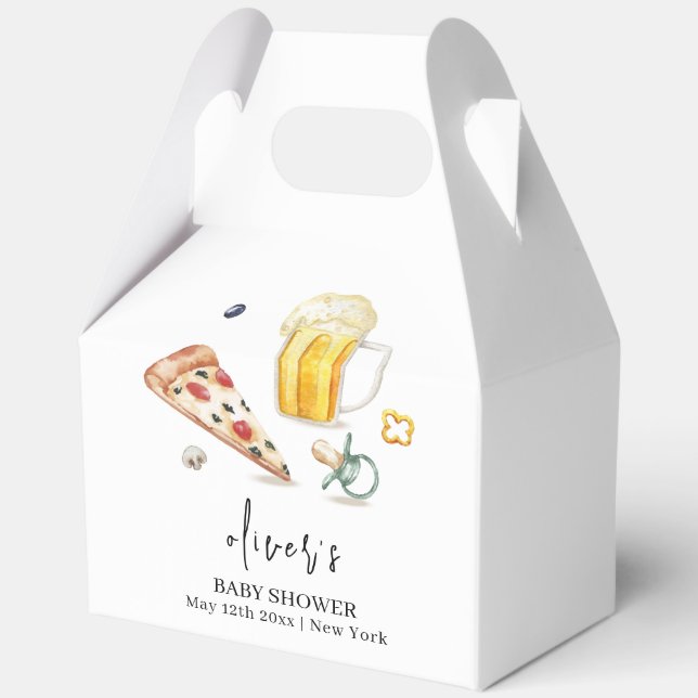 Caja Para Regalos Rustic Modern Pizza Beers Pacifier Baby Shower (Anverso)
