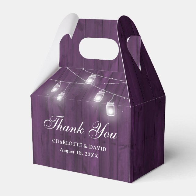 Caja Para Regalos Rustic Purple Wood Mason Jars Boda Gracias (Front Side)