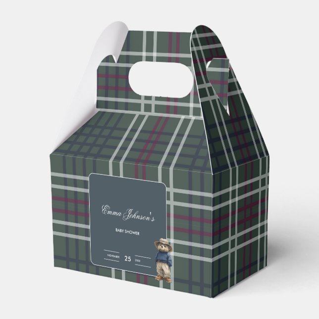 Caja Para Regalos Rustic Tartan Bear Baby Shower (Front Side)