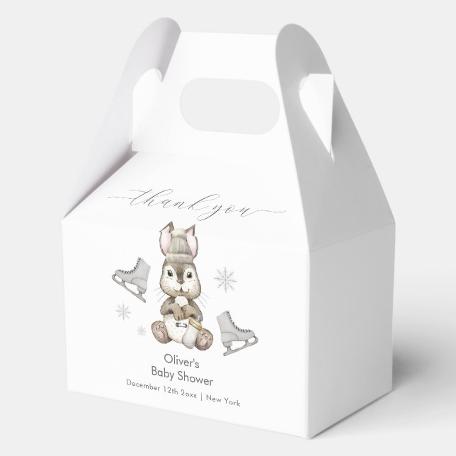 Caja Para Regalos Rustic Winter Bunny Ice Skate Baby Shower (Reverso )