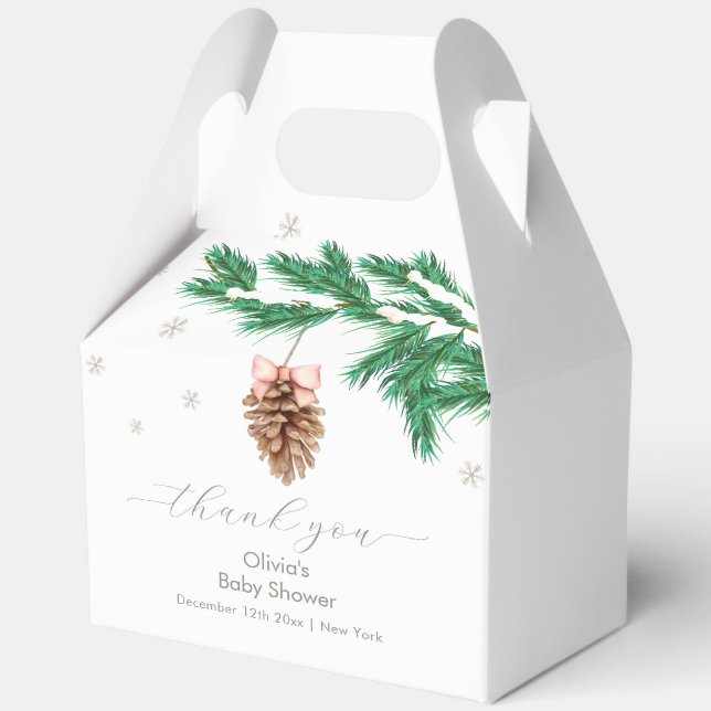 Caja Para Regalos Rustic Winter Snowflake Pine cone Baby Shower (Anverso)