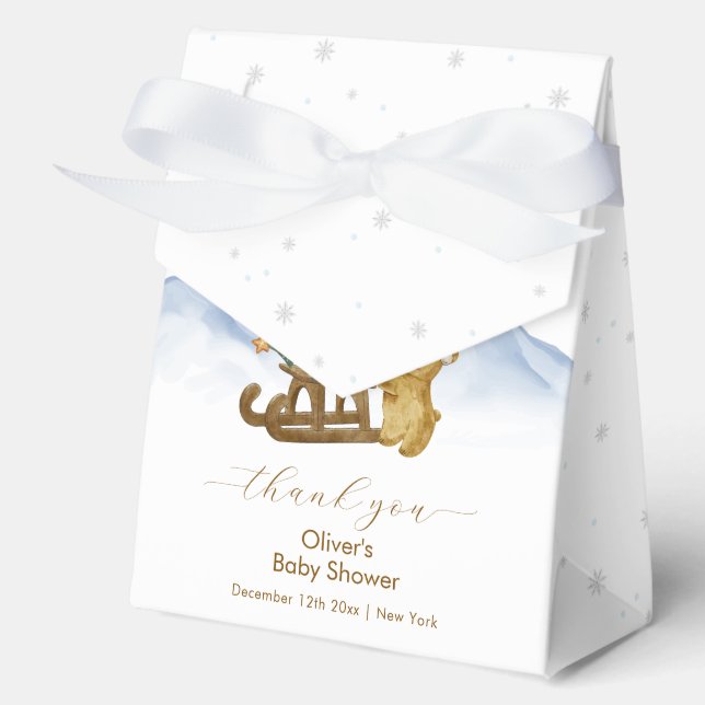 Caja Para Regalos Rustic Winter Snowflake Sleigh Bear Baby Shower  (Anverso)