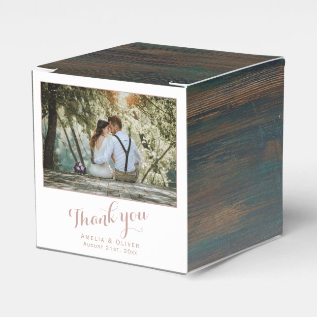 Caja Para Regalos Rustic Wood Gracias Boda Couple Photo (Costado Anverso)