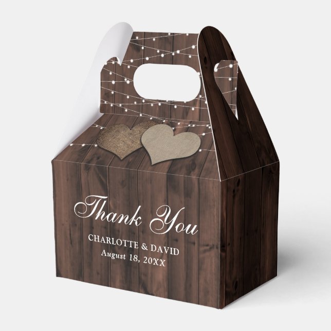 Caja Para Regalos Rustic Wood String Lights Boda Gracias (Front Side)